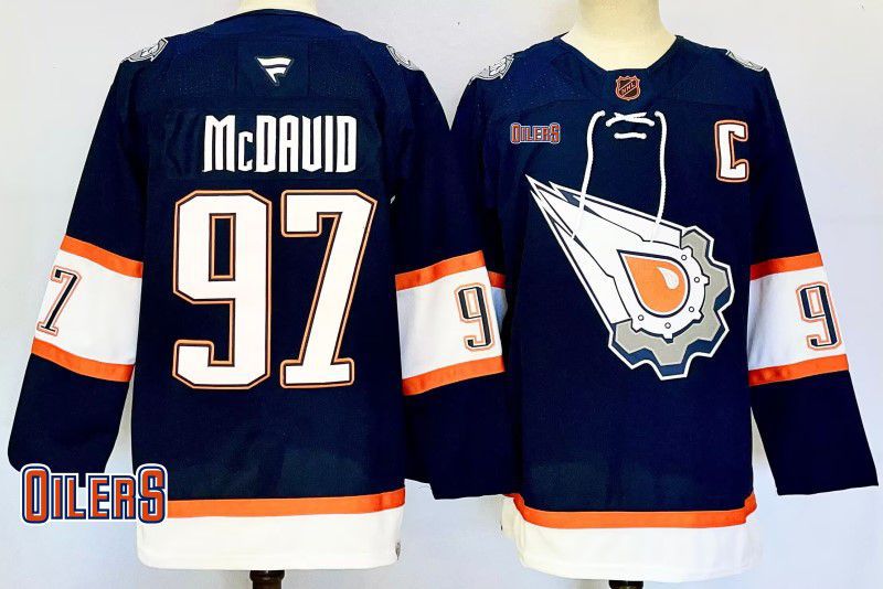 Men Edmonton Oilers #97 Mcdavid Drak Blue Fanatics 2025 NHL Jersey style 2